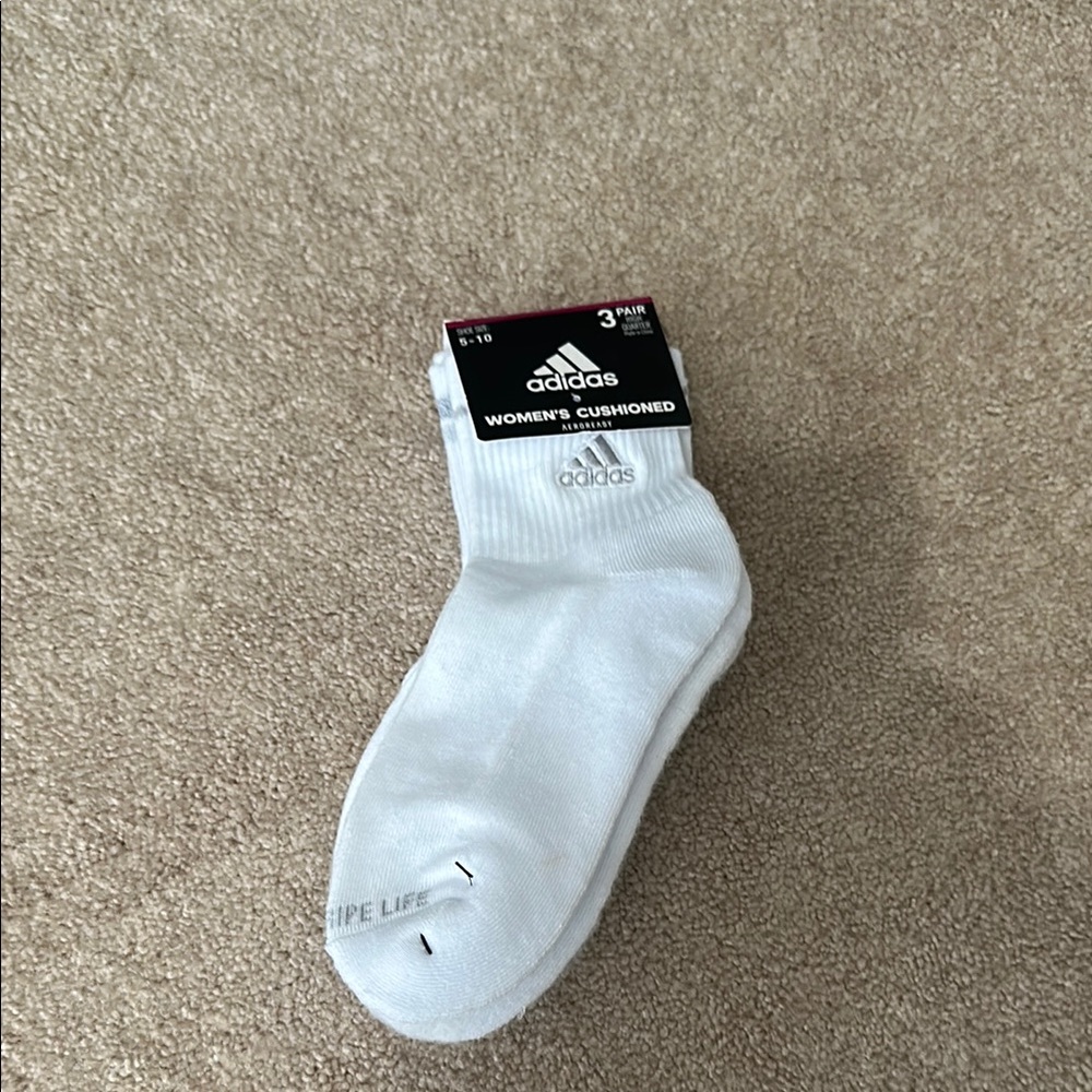 Adidas White Athletic Socks with Ribbed Texture